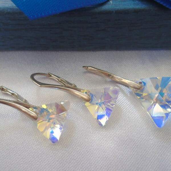 Ασημένιο σετ Swarovski Triangle Crystal AB - ασήμι 925, swarovski, κοσμήματα, σετ κοσμημάτων - 5