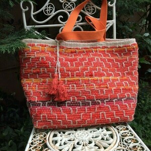 Υφαντη χειροποιητη τσάντα boho tote shoppers - ύφασμα, ώμου, μεγάλες, tote, πάνινες τσάντες - 2