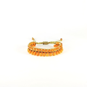#_πορτοκαλί βραχιόλι με κρύσταλλα, seed beads, σταγόνες και αυξομειούμενο κούμπωμα - μακραμέ, χάντρες, boho, seed beads, φθηνά - 2