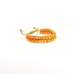 #_πορτοκαλί βραχιόλι με κρύσταλλα, seed beads, σταγόνες και αυξομειούμενο κούμπωμα - μακραμέ, χάντρες, boho, seed beads, φθηνά - 4