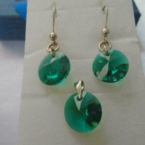 Ασημένιο σετ Swarovski Xilion Disk Emerald - ασήμι 925, σετ κοσμημάτων - 3