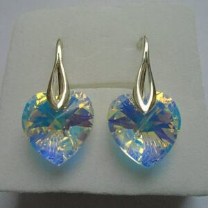 Σκουλαρίκια Swarovski Heart Crystal AB - ασήμι 925, καρδιά, swarovski, νυφικά, γάντζος - 2