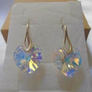Σκουλαρίκια Swarovski Heart Crystal AB - ασήμι 925, καρδιά, swarovski, νυφικά, γάντζος - 3