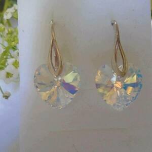Σκουλαρίκια Swarovski Heart Crystal AB - ασήμι 925, καρδιά, swarovski, νυφικά, γάντζος - 4