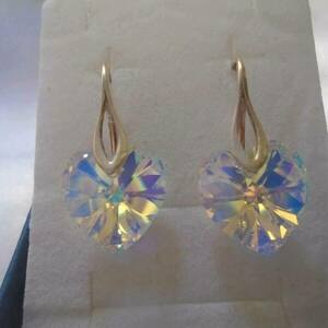 Σκουλαρίκια Swarovski Heart Crystal AB - ασήμι 925, καρδιά, swarovski, νυφικά, γάντζος - 5