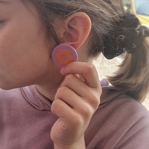 Flower Studs | Χειροποίητα σκουλαρίκια πηλού - πηλός, λουλούδι, boho, μεγάλα - 2