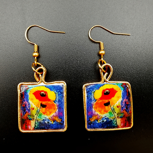 Σκουλαρίκια με λουλούδια. 5,2 x 2,3cm. Ελαφρά, κομψά και πολύχρωμα κρεμαστά. - λουλούδι, ατσάλι