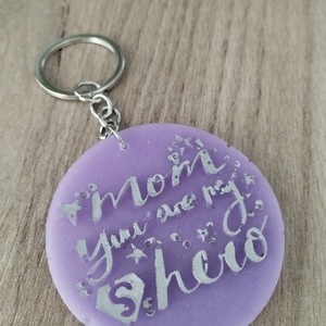 Μπρελόκ μωβ " mom you are my shero" - γυαλί, ρητίνη, ημέρα της μητέρας, δώρο γεννεθλίων - 4