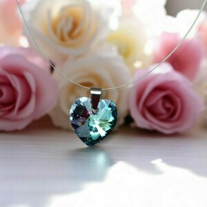 Χειροποίητο Κολιέ με Swarovski® Καρδιά σε Πετονιά - ημιπολύτιμες πέτρες, καρδιά, swarovski, ατσάλι