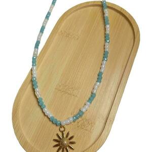 Sol necklace - ημιπολύτιμες πέτρες, κοχύλι, κοντά, ατσάλι