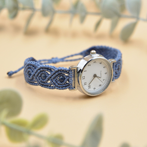 Χειροποίητο Ρολόι με Μακραμέ Λουράκι σε Blue Denim & Ακατέργαστο Ζαφείρι, Καντράν – 2,5 εκ. - δέρμα, μακραμέ - 5