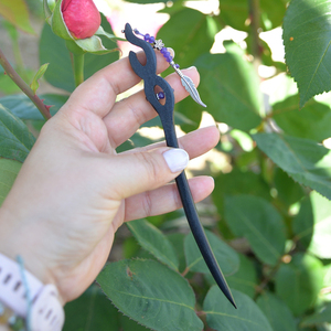 Ξύλινο Hair Stick με Αμέθυστο, Φτερό & Λουλουδάκι – Ενεργειακή Προστασία 17 εκ. - ημιπολύτιμες πέτρες, ξύλο - 2