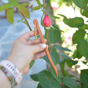 Hair Stick με Κιτρίνη & Ινδικό Αχάτη – Χειροποίητο Ξύλο σε Απόχρωση Πορτοκαλί Κεχριμπαριού – 17 εκ. - ημιπολύτιμες πέτρες, ξύλο - 2