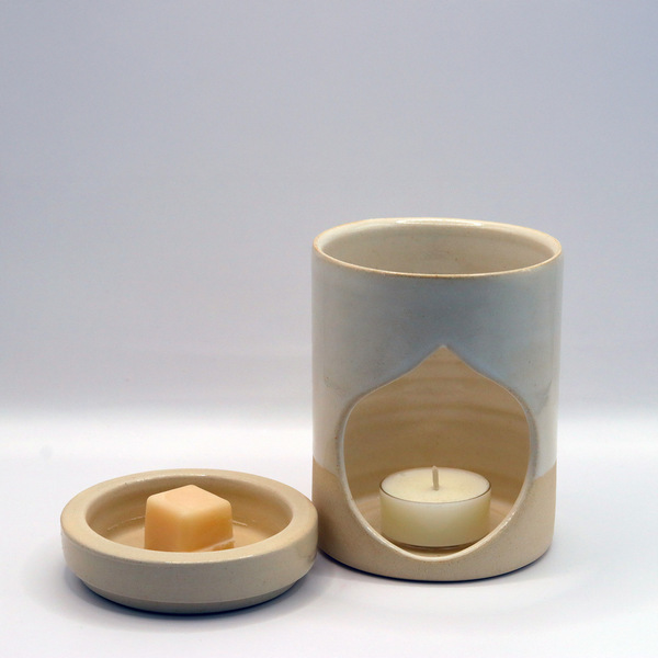 Handmade ceramic wax melter in glossy white - κερί σόγιας, αρωματικά χώρου, soy wax, wax melt liners - 2