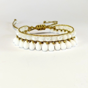 #_λευκό βραχιόλι με κρύσταλλα, seed beads, σταγόνες και αυξομειούμενο κούμπωμα - ημιπολύτιμες πέτρες, χάντρες, ατσάλι, boho, φθηνά - 2
