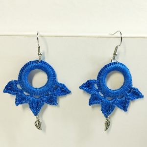 Σκουλαρίκια "Dangling Star" - Μπλε - αστέρι, μικρά, ατσάλι, γάντζος, πλεκτά - 2