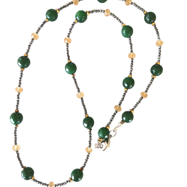 Κολιέ με Πράσινο Jade, Αιματίτες και Κρύσταλλα - ημιπολύτιμες πέτρες, μακριά