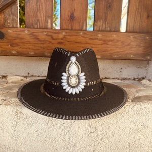Black Panama in boho mood - ζωγραφισμένα στο χέρι, απαραίτητα καλοκαιρινά αξεσουάρ, boho, ψάθινα