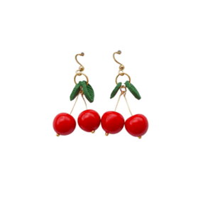 Cherries | Χειροποίητα σκουλαρίκια πηλού - επιχρυσωμένα, πηλός, ατσάλι, boho, γάντζος