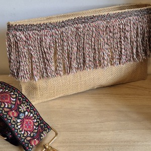 Jute zipoer pounch 2 - ύφασμα, clutch, all day, χειρός, μικρές