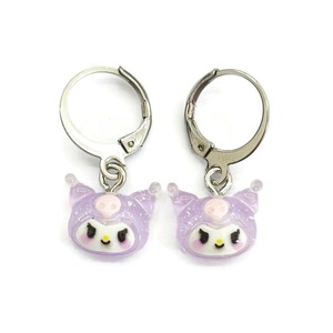 Σκουλαρίκια kuromi glossy purple - μικρά, ατσάλι, παιδικά σκουλαρίκια