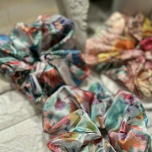 Scrunchie pattern boho ροζ - ύφασμα, λαστιχάκια μαλλιών - 4