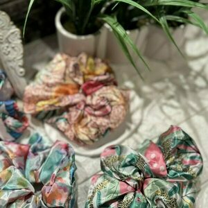 Scrunchie pattern boho ροζ - ύφασμα, λαστιχάκια μαλλιών - 5