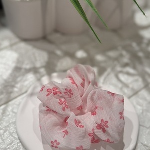 Scrunchie pattern vintage floral με λουλουδάκια - ύφασμα, λαστιχάκια μαλλιών