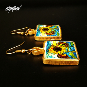 Σκουλαρίκια με ηλιοτρόπιο 5,2 x 2,3cm. Ελαφρά, κομψά και πολύχρωμα κρεμαστά. - λουλούδι, ατσάλι - 3
