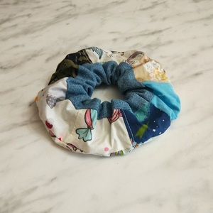 Scrunchy patchwork με τζιν φάσα - ύφασμα, δώρα για γυναίκες, λαστιχάκια μαλλιών - 2