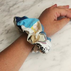 Scrunchy patchwork με τζιν φάσα - ύφασμα, δώρα για γυναίκες, λαστιχάκια μαλλιών - 4