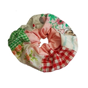Scrunchy patchwork με ροζ φάσα - ύφασμα, δώρα για γυναίκες, λαστιχάκια μαλλιών