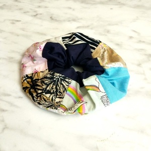 Scrunchy patchwork με μπλε φάσα - ύφασμα, δώρα για γυναίκες, λαστιχάκια μαλλιών - 2