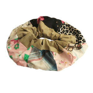 Scrunchy patchwork με φάσα μπεζ - ύφασμα, δώρα για γυναίκες, λαστιχάκια μαλλιών