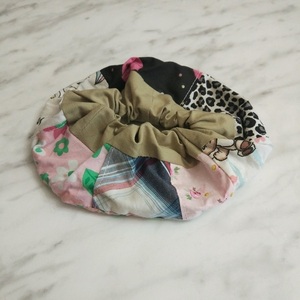 Scrunchy patchwork με φάσα μπεζ - ύφασμα, δώρα για γυναίκες, λαστιχάκια μαλλιών - 2