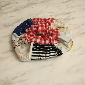 Scrunchy patchwork με φάσα κόκκινη καρρώ - ύφασμα, δώρα για γυναίκες, λαστιχάκια μαλλιών - 3