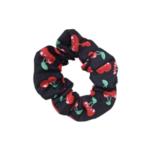 Scrunchy Μαλλιών μαύρο με κερασάκια - ύφασμα, λαστιχάκια μαλλιών