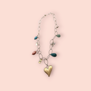 Χειροποίητο Κολιέ Boho Chic με καρδιά και charms - ημιπολύτιμες πέτρες, καρδιά, κοντά, ατσάλι - 3