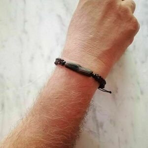 Βραχιόλι αντρικό με καφέ μακραμέ και boho ξύλινο στοιχείο - ξύλο, μακραμέ, κορδόνια, boho, ethnic - 4