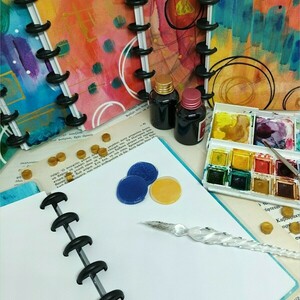 Χειροποίητο ring bound watercolor journal με εικαστικό εξώφυλλο - τετράδια & σημειωματάρια - 3