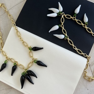Sicily Necklace Black - επιχρυσωμένα, χάντρες, κοντά, boho - 2