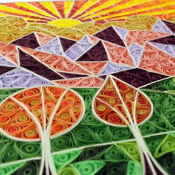 Πίνακας με την τεχνική quilling | Γεωδαιτικό - χαρτί, γεωμετρικά σχέδια, πίνακες με τοπίο