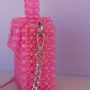 pink candy beaded bag - νήμα, all day, χειρός, πλεκτές τσάντες, μικρές - 2