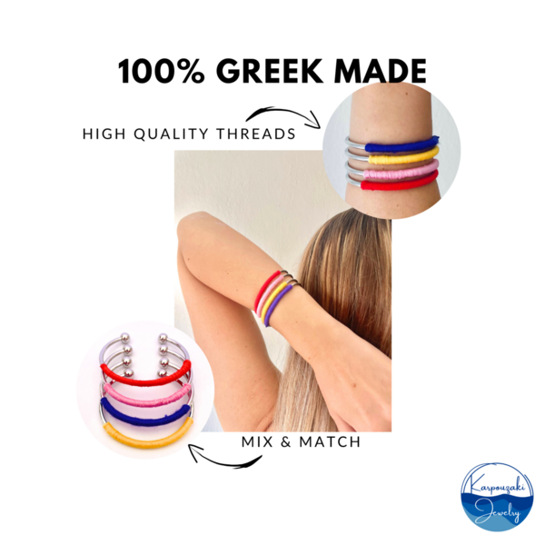 Ασημένια Χειροπέδα με Μάλλινη Κλωστή για Πάρτυ - νήμα, νονά, ατσάλι, χεριού, αυξομειούμενα - 2