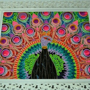 Πίνακας με την τεχνική quilling | Περήφανο παγώνι - χαρτί - 4