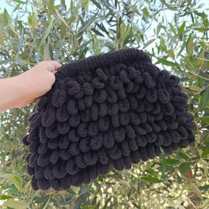 Puffy Bag "Μαύρη" - νήμα, φάκελοι, all day, χειρός, πλεκτές τσάντες - 3