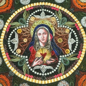 Πίνακας με την τεχνική quilling | Παναγία των Σπειρών - χαρτί, ακρυλικό, πίνακες σε καμβά - 2