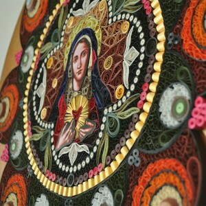 Πίνακας με την τεχνική quilling | Παναγία των Σπειρών - χαρτί, ακρυλικό, πίνακες σε καμβά - 3