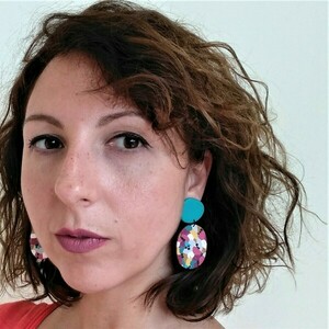 Jessie/ Μακριά καλοκαιρινά σκουλαρίκια σε έντονη πολυχρωμία - μοντέρνο, πηλός, καρφωτά, boho, άνοιξη καλοκαίρι - 4