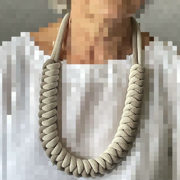 Magikk Knots-112. Κολιέ βαμβακερό, πλεγμένο με κόμπους, μπεζ-καφέ. - μακραμέ, κορδόνια, boho, βαμβακερό νήμα - 5